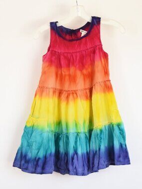 Pandemonium Girls Rainbow Tie Dye Tiered Sundress Size 8 Sleeveless Pockets